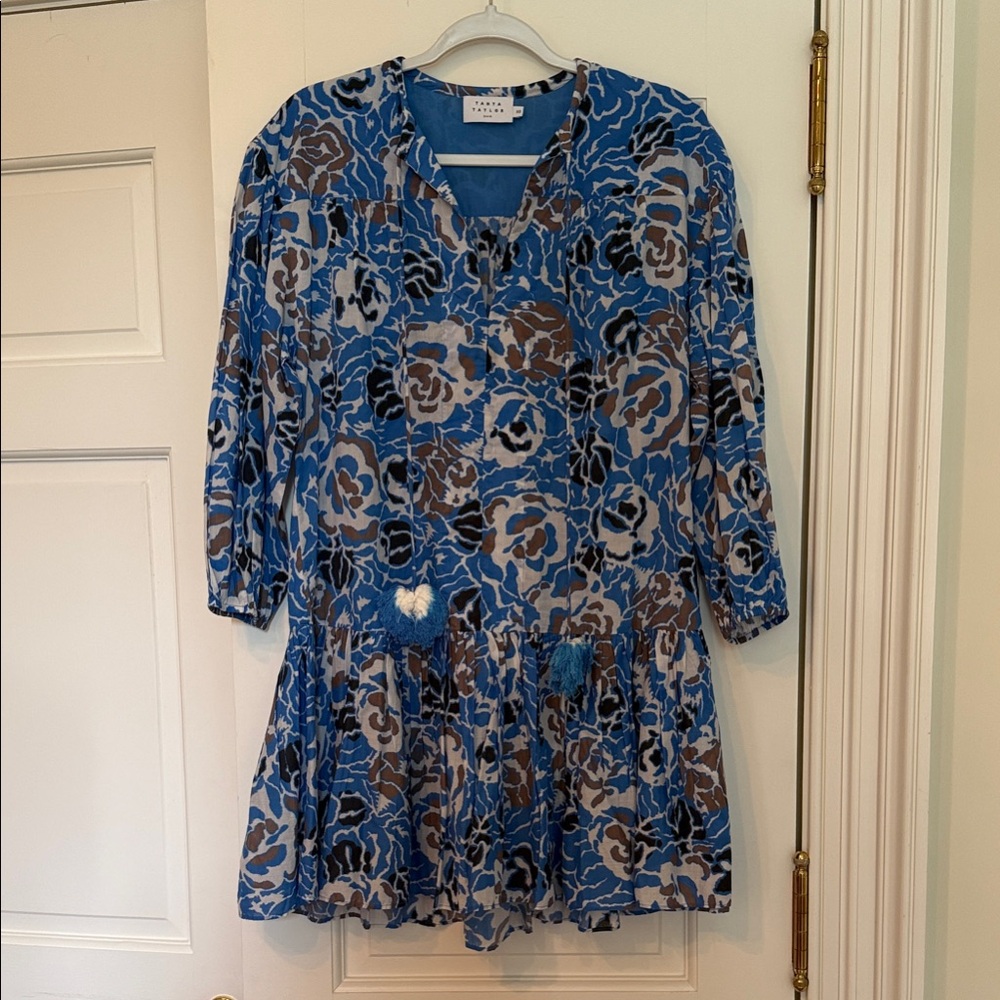 Tanya Taylor Blue and Brown Patterned Dress